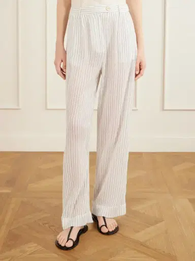 ALIX OF BOHEMIA Diana Sea Salt Pleated Pinstriped Cotton-gauze Wide-leg Pants | Thumbnail 3 ALIX OF BOHEMIA Diana Sea Salt Pleated Pinstriped Cotton-gauze Wide-leg Pants | Thumbnail 3