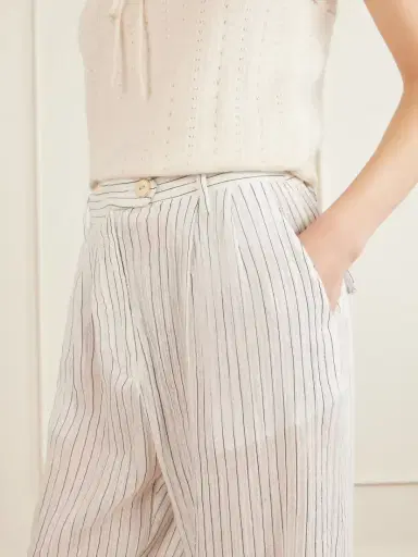 ALIX OF BOHEMIA Diana Sea Salt Pleated Pinstriped Cotton-gauze Wide-leg Pants | Thumbnail 5 ALIX OF BOHEMIA Diana Sea Salt Pleated Pinstriped Cotton-gauze Wide-leg Pants | Thumbnail 5