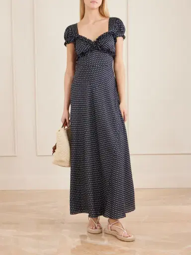 DÔEN Valerine Gathered Polk-dot Silk-blend Twill Maxi Dress | Thumbnail 2 DÔEN Valerine Gathered Polk-dot Silk-blend Twill Maxi Dress | Thumbnail 2