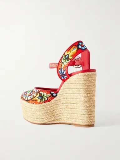 Dolce & Gabbana Printed Leather-trimmed Canvas Wedge Sandals | Thumbnail 3 Dolce & Gabbana Printed Leather-trimmed Canvas Wedge Sandals | Thumbnail 3