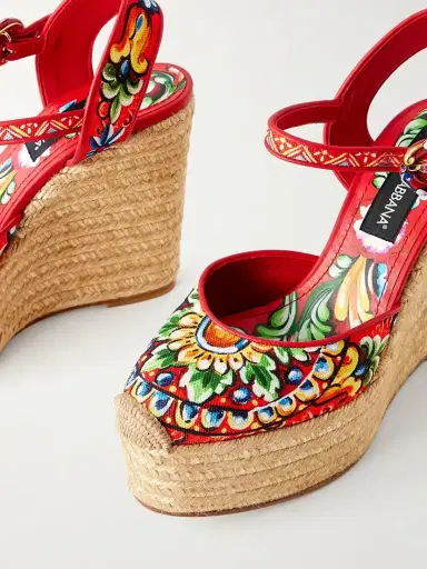Dolce & Gabbana Printed Leather-trimmed Canvas Wedge Sandals | Thumbnail 5 Dolce & Gabbana Printed Leather-trimmed Canvas Wedge Sandals | Thumbnail 5