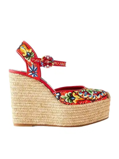 Dolce & Gabbana Printed Leather-trimmed Canvas Wedge Sandals | Thumbnail 1 Dolce & Gabbana Printed Leather-trimmed Canvas Wedge Sandals | Thumbnail 1