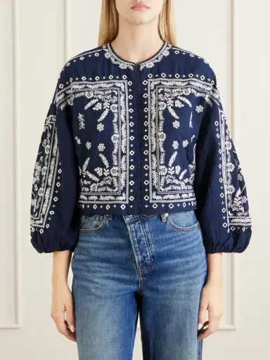 Veronica Beard Drake Cropped Embroidered Cotton-blend Poplin Jacket | Thumbnail 3 Veronica Beard Drake Cropped Embroidered Cotton-blend Poplin Jacket | Thumbnail 3
