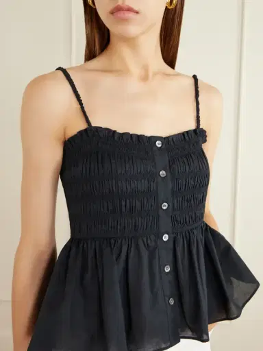 Veronica Beard Tullia Shirred Tiered Cotton-poplin Top | Thumbnail 4 Veronica Beard Tullia Shirred Tiered Cotton-poplin Top | Thumbnail 4
