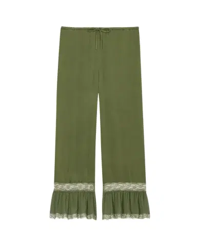 Yves Saint Laurent Lace-cuff pants in silk satin | Thumbnail 1 Yves Saint Laurent Lace-cuff pants in silk satin | Thumbnail 1
