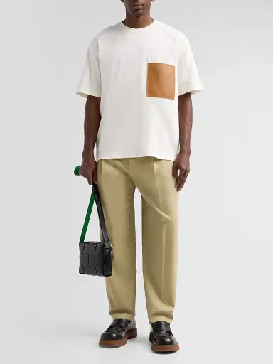 Bottega Veneta Men's Leather Pocket Crewneck T-Shirt - Parchment - Size XXL | Thumbnail 2 Bottega Veneta Men's Leather Pocket Crewneck T-Shirt - Parchment - Size XXL | Thumbnail 2