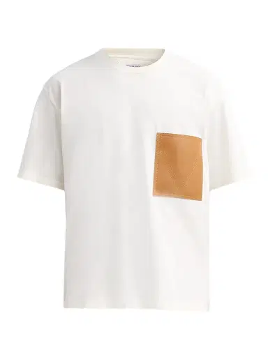 Bottega Veneta Men's Leather Pocket Crewneck T-Shirt - Parchment - Size XXL | Thumbnail 1 Bottega Veneta Men's Leather Pocket Crewneck T-Shirt - Parchment - Size XXL | Thumbnail 1