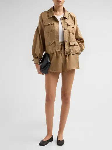 Cinq à Sept Women's Adami Rhinestone Chain Utility Jacket - Brown Sandstone - Size XL | Thumbnail 2 Cinq à Sept Women's Adami Rhinestone Chain Utility Jacket - Brown Sandstone - Size XL | Thumbnail 2