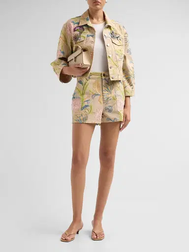 Cinq à Sept Women's Addie Floral-Embroidered Shorts - Khaki Multi - Size 14 | Thumbnail 2 Cinq à Sept Women's Addie Floral-Embroidered Shorts - Khaki Multi - Size 14 | Thumbnail 2