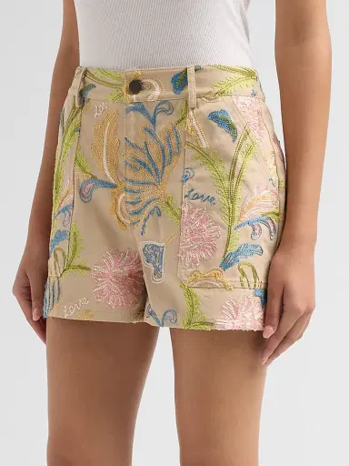 Cinq à Sept Women's Addie Floral-Embroidered Shorts - Khaki Multi - Size 14 | Thumbnail 4 Cinq à Sept Women's Addie Floral-Embroidered Shorts - Khaki Multi - Size 14 | Thumbnail 4