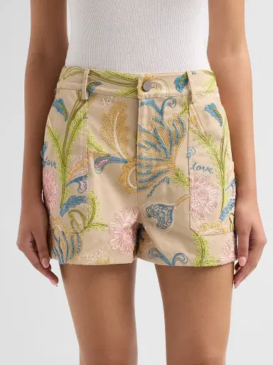 Cinq à Sept Women's Addie Floral-Embroidered Shorts - Khaki Multi - Size 14 | Thumbnail 5 Cinq à Sept Women's Addie Floral-Embroidered Shorts - Khaki Multi - Size 14 | Thumbnail 5