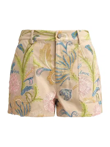 Cinq à Sept Women's Addie Floral-Embroidered Shorts - Khaki Multi - Size 14 | Thumbnail 1 Cinq à Sept Women's Addie Floral-Embroidered Shorts - Khaki Multi - Size 14 | Thumbnail 1