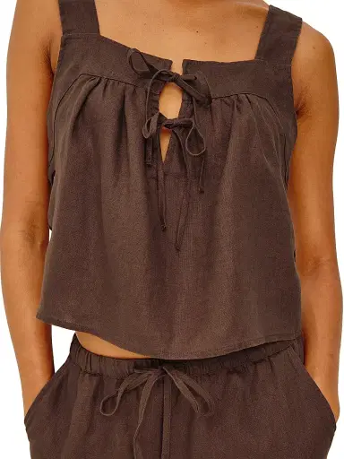 RAILS Women's Calais Crochet Flower Linen Top - Cocoa Floral Embroidery - Size XS | Thumbnail 6 RAILS Women's Calais Crochet Flower Linen Top - Cocoa Floral Embroidery - Size XS | Thumbnail 6