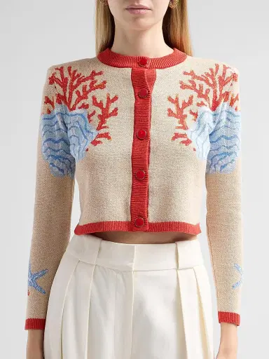 Retrofête Women's Aralyn Coral Seashell Knit Cardigan - Sand Multi - Size Small | Thumbnail 5 Retrofête Women's Aralyn Coral Seashell Knit Cardigan - Sand Multi - Size Small | Thumbnail 5