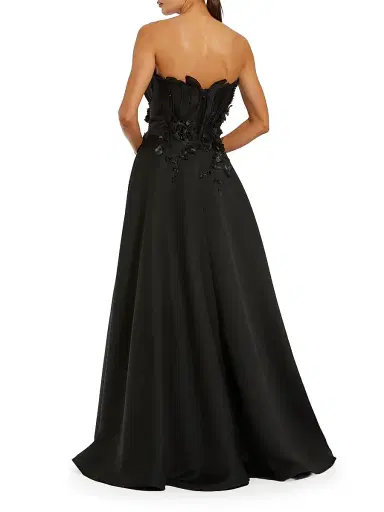Mac Duggal Women's Petite Satin Floral Beaded Strapless Gown - Black Petite 12 | Thumbnail 2 Mac Duggal Women's Petite Satin Floral Beaded Strapless Gown - Black Petite 12 | Thumbnail 2