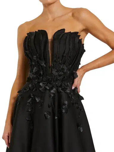 Mac Duggal Women's Petite Satin Floral Beaded Strapless Gown - Black Petite 12 | Thumbnail 3 Mac Duggal Women's Petite Satin Floral Beaded Strapless Gown - Black Petite 12 | Thumbnail 3
