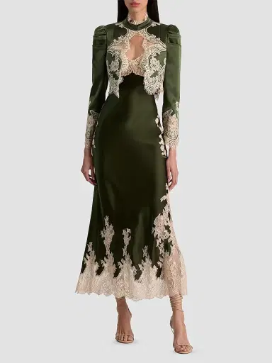 Alice + Olivia Women's Thomasina Lace-Trim Crop Jacket - Dark Fern - Size XL | Thumbnail 2 Alice + Olivia Women's Thomasina Lace-Trim Crop Jacket - Dark Fern - Size XL | Thumbnail 2