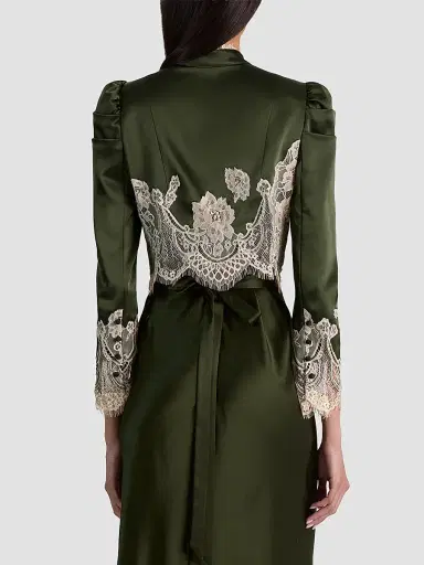 Alice + Olivia Women's Thomasina Lace-Trim Crop Jacket - Dark Fern - Size XL | Thumbnail 3 Alice + Olivia Women's Thomasina Lace-Trim Crop Jacket - Dark Fern - Size XL | Thumbnail 3