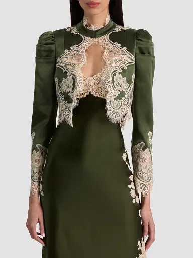 Alice + Olivia Women's Thomasina Lace-Trim Crop Jacket - Dark Fern - Size XL | Thumbnail 4 Alice + Olivia Women's Thomasina Lace-Trim Crop Jacket - Dark Fern - Size XL | Thumbnail 4