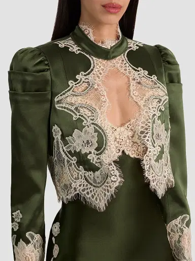 Alice + Olivia Women's Thomasina Lace-Trim Crop Jacket - Dark Fern - Size XL | Thumbnail 6 Alice + Olivia Women's Thomasina Lace-Trim Crop Jacket - Dark Fern - Size XL | Thumbnail 6