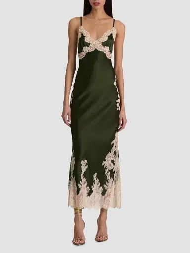 Alice + Olivia Women's Julietta Cutaway Lace-Trim Midi Slipdress - Dark Fern Biscotti - Size 14 | Thumbnail 2 Alice + Olivia Women's Julietta Cutaway Lace-Trim Midi Slipdress - Dark Fern Biscotti - Size 14 | Thumbnail 2