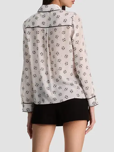 ALICE + OLIVIA Women's Willa Soccer-Print Silk Shirt - Gold Off White | Thumbnail 3 ALICE + OLIVIA Women's Willa Soccer-Print Silk Shirt - Gold Off White | Thumbnail 3