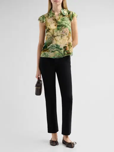 Alice + Olivia Women's Martel Scenic Flutter-Sleeve Blouse - Terrain - Size XL | Thumbnail 2 Alice + Olivia Women's Martel Scenic Flutter-Sleeve Blouse - Terrain - Size XL | Thumbnail 2