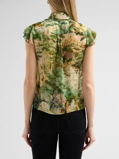 Alice + Olivia Women's Martel Scenic Flutter-Sleeve Blouse - Terrain - Size XL | Thumbnail 3 Alice + Olivia Women's Martel Scenic Flutter-Sleeve Blouse - Terrain - Size XL | Thumbnail 3