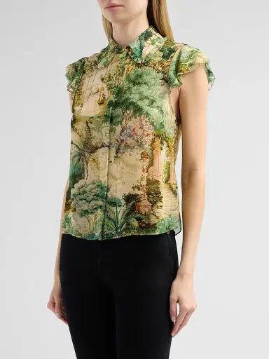 Alice + Olivia Women's Martel Scenic Flutter-Sleeve Blouse - Terrain - Size XL | Thumbnail 4 Alice + Olivia Women's Martel Scenic Flutter-Sleeve Blouse - Terrain - Size XL | Thumbnail 4