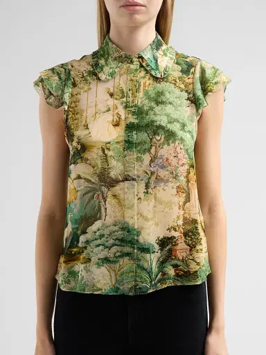 Alice + Olivia Women's Martel Scenic Flutter-Sleeve Blouse - Terrain - Size XL | Thumbnail 5 Alice + Olivia Women's Martel Scenic Flutter-Sleeve Blouse - Terrain - Size XL | Thumbnail 5