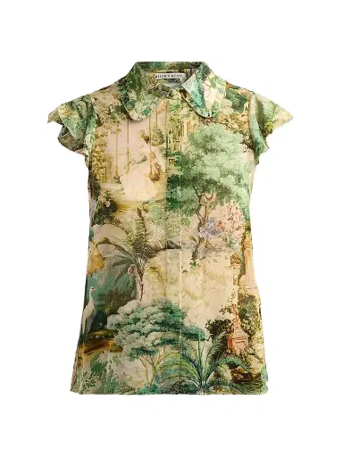 Alice + Olivia Women's Martel Scenic Flutter-Sleeve Blouse - Terrain - Size XL | Thumbnail 1 Alice + Olivia Women's Martel Scenic Flutter-Sleeve Blouse - Terrain - Size XL | Thumbnail 1