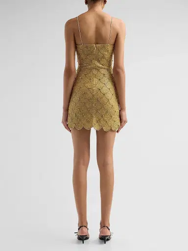 Alice + Olivia Women's Nina Embellished Scallop Mini Dress - Pale Gold - Size 12 | Thumbnail 3 Alice + Olivia Women's Nina Embellished Scallop Mini Dress - Pale Gold - Size 12 | Thumbnail 3