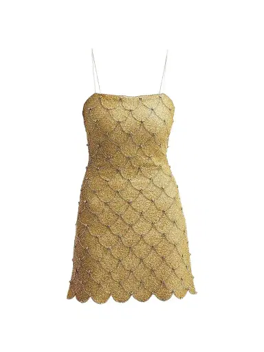 Alice + Olivia Women's Nina Embellished Scallop Mini Dress - Pale Gold - Size 12 | Thumbnail 1 Alice + Olivia Women's Nina Embellished Scallop Mini Dress - Pale Gold - Size 12 | Thumbnail 1