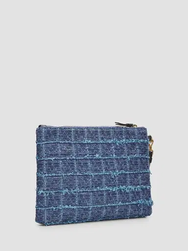 Jimmy Choo Women's Crosshatch Denim Flat Pouch - Denim Grid Light Gold | Thumbnail 2 Jimmy Choo Women's Crosshatch Denim Flat Pouch - Denim Grid Light Gold | Thumbnail 2