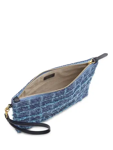 Jimmy Choo Women's Crosshatch Denim Flat Pouch - Denim Grid Light Gold | Thumbnail 3 Jimmy Choo Women's Crosshatch Denim Flat Pouch - Denim Grid Light Gold | Thumbnail 3