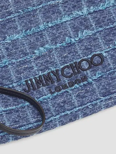 Jimmy Choo Women's Crosshatch Denim Flat Pouch - Denim Grid Light Gold | Thumbnail 4 Jimmy Choo Women's Crosshatch Denim Flat Pouch - Denim Grid Light Gold | Thumbnail 4