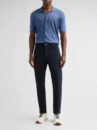 Saks Fifth Avenue Men's Cotton-Silk Knit Tipped-Collar Sweater - Blue | Thumbnail 2 Saks Fifth Avenue Men's Cotton-Silk Knit Tipped-Collar Sweater - Blue | Thumbnail 2