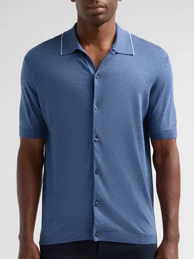 Saks Fifth Avenue Men's Cotton-Silk Knit Tipped-Collar Sweater - Blue | Thumbnail 5 Saks Fifth Avenue Men's Cotton-Silk Knit Tipped-Collar Sweater - Blue | Thumbnail 5