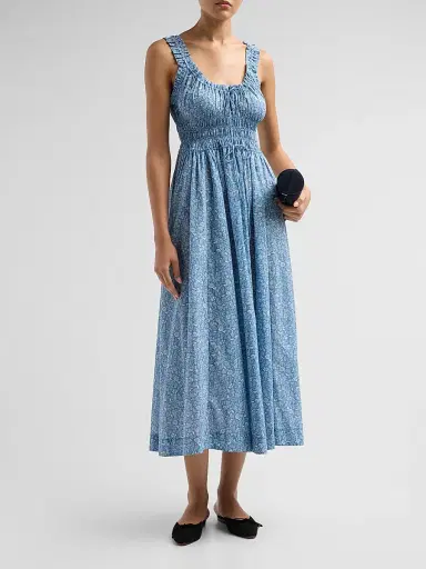 DÔEN Women's Emmaretta Floral Cotton Midi Dress - Blue Garden Bloom | Thumbnail 2 DÔEN Women's Emmaretta Floral Cotton Midi Dress - Blue Garden Bloom | Thumbnail 2