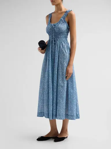 DÔEN Women's Emmaretta Floral Cotton Midi Dress - Blue Garden Bloom | Thumbnail 4 DÔEN Women's Emmaretta Floral Cotton Midi Dress - Blue Garden Bloom | Thumbnail 4
