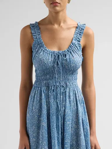 DÔEN Women's Emmaretta Floral Cotton Midi Dress - Blue Garden Bloom | Thumbnail 5 DÔEN Women's Emmaretta Floral Cotton Midi Dress - Blue Garden Bloom | Thumbnail 5