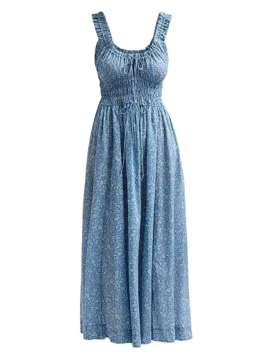 DÔEN Women's Emmaretta Floral Cotton Midi Dress - Blue Garden Bloom | Thumbnail 1 DÔEN Women's Emmaretta Floral Cotton Midi Dress - Blue Garden Bloom | Thumbnail 1