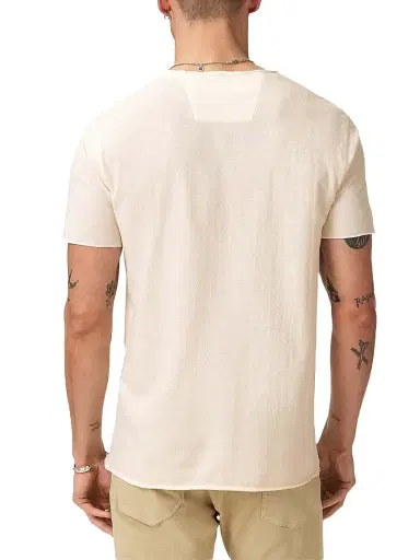 JOHN VARVATOS Men's Beware Raw-Edge Crewneck T-Shirt - Buttercream - Size XL | Thumbnail 4 JOHN VARVATOS Men's Beware Raw-Edge Crewneck T-Shirt - Buttercream - Size XL | Thumbnail 4