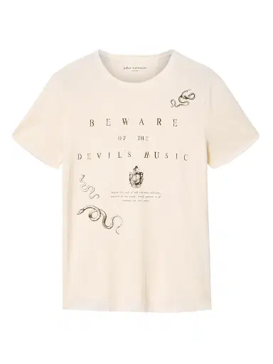 JOHN VARVATOS Men's Beware Raw-Edge Crewneck T-Shirt - Buttercream - Size XL | Thumbnail 1 JOHN VARVATOS Men's Beware Raw-Edge Crewneck T-Shirt - Buttercream - Size XL | Thumbnail 1