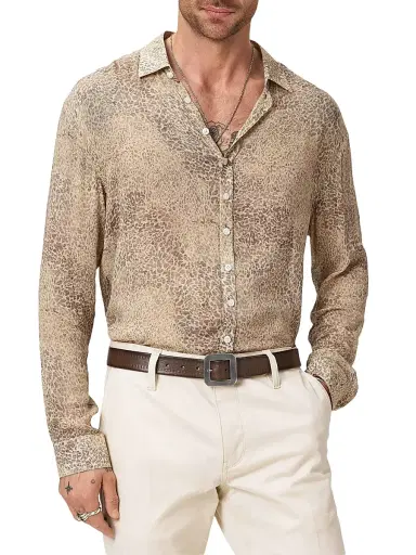 JOHN VARVATOS Men's Bucks Animal-Print Linen Shirt | Thumbnail 5 JOHN VARVATOS Men's Bucks Animal-Print Linen Shirt | Thumbnail 5