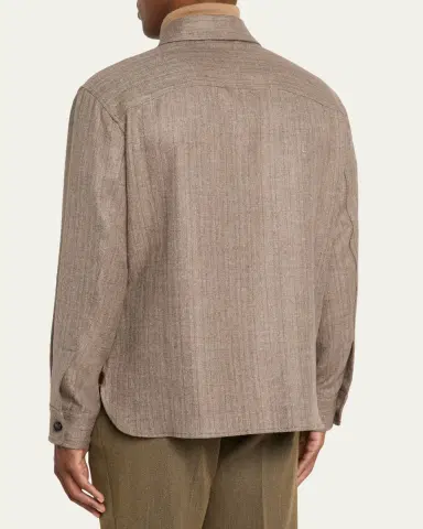 Loro Piana Men's Jim Wool and Linen Herringbone Overshirt | Thumbnail 3 Loro Piana Men's Jim Wool and Linen Herringbone Overshirt | Thumbnail 3