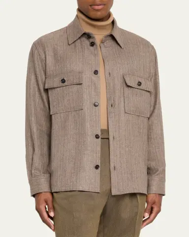 Loro Piana Men's Jim Wool and Linen Herringbone Overshirt | Thumbnail 4 Loro Piana Men's Jim Wool and Linen Herringbone Overshirt | Thumbnail 4