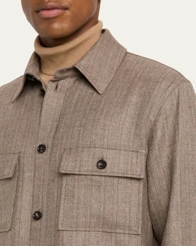 Loro Piana Men's Jim Wool and Linen Herringbone Overshirt | Thumbnail 5 Loro Piana Men's Jim Wool and Linen Herringbone Overshirt | Thumbnail 5