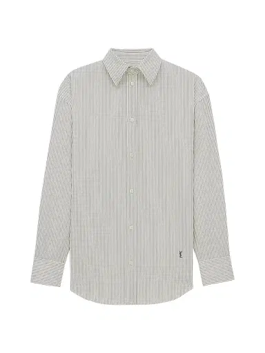 Saint Laurent Women's Cassandre Shirt in Striped Cotton Poplin - Craie Noir | Thumbnail 1 Saint Laurent Women's Cassandre Shirt in Striped Cotton Poplin - Craie Noir | Thumbnail 1