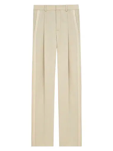 Saint Laurent Men's High-Waisted Pants in Light Wool - Beige | Thumbnail 1 Saint Laurent Men's High-Waisted Pants in Light Wool - Beige | Thumbnail 1